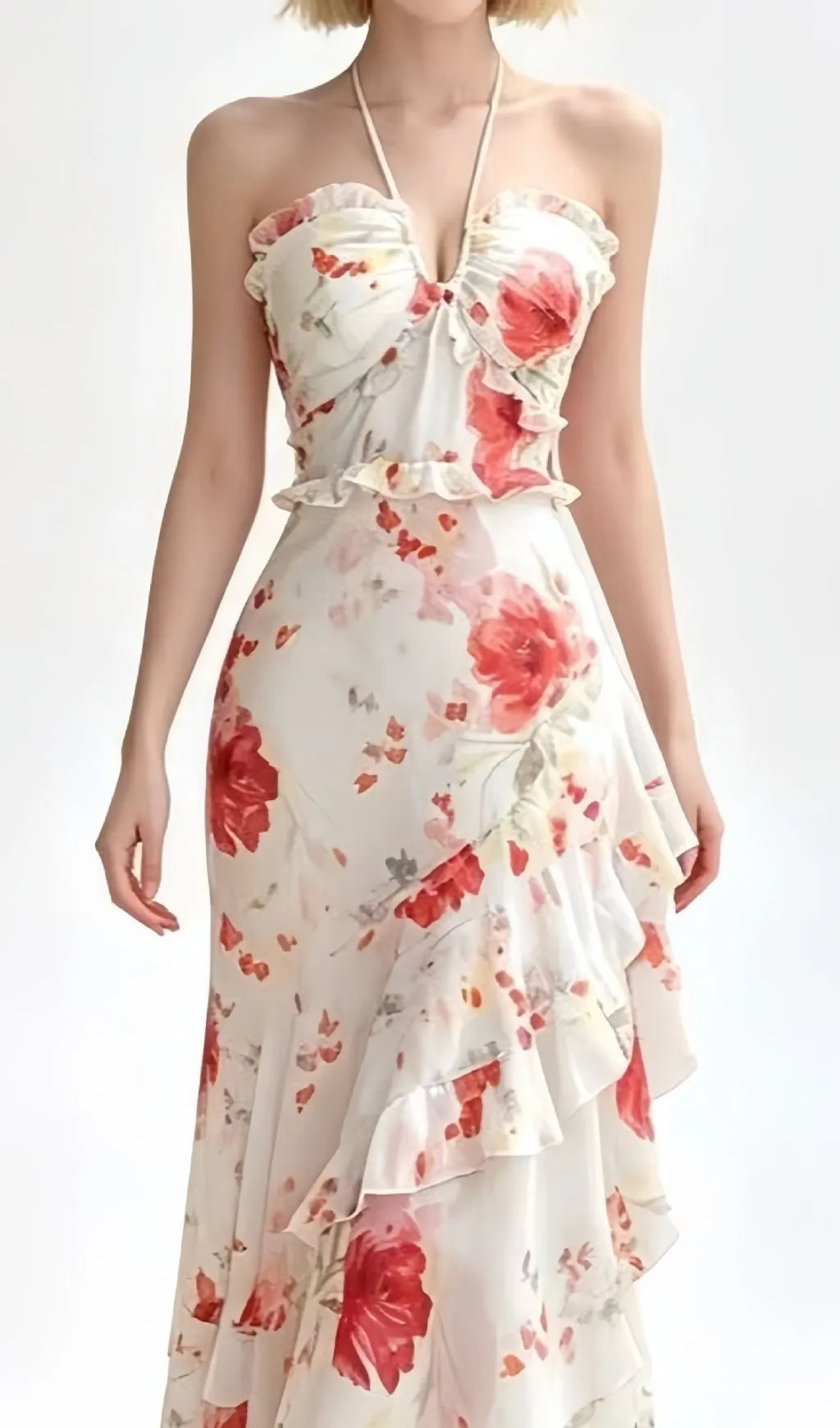 Lavish Halter Floral Ruffle Maxi Dress Flowering Girl