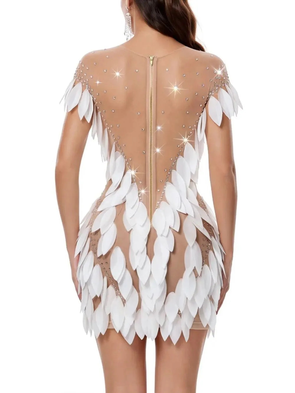 Ekruna Rhinestone Leaf Mini Dress Flowering Girl