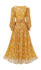 Feodora Yellow Floral Printed Long Sleeve Maxi Dress Flowering Girl