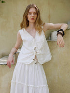 Beaded Linen Lace-Up Access Vest Flowering Girl
