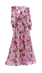 Ferial Purple Floral Printed Long Sleeve Maxi Dress Flowering Girl