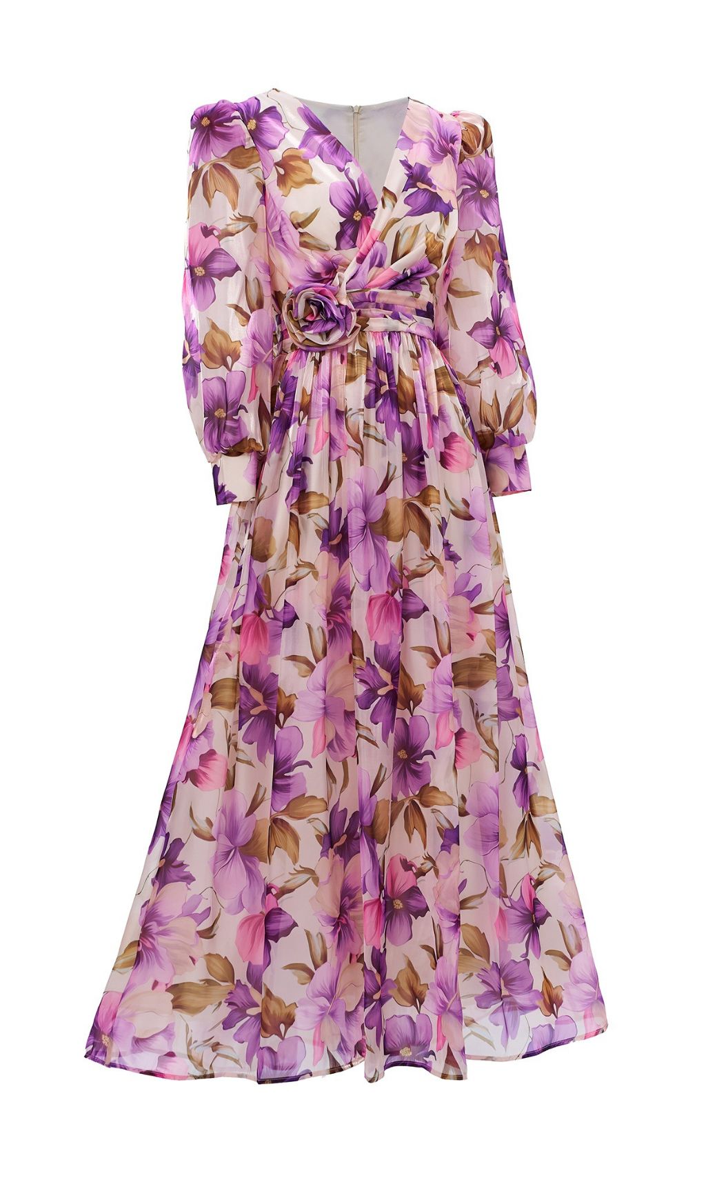 Ferial Purple Floral Printed Long Sleeve Maxi Dress Flowering Girl