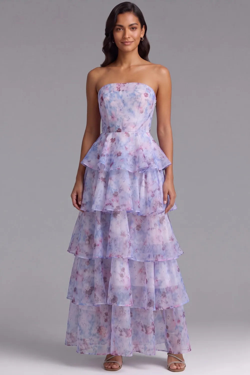 Floral Tiered Strapless Maxi Dress Flowering Girl