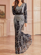 Mayana Black Sequin Long Sleeve Maxi Dress Flowering Girl