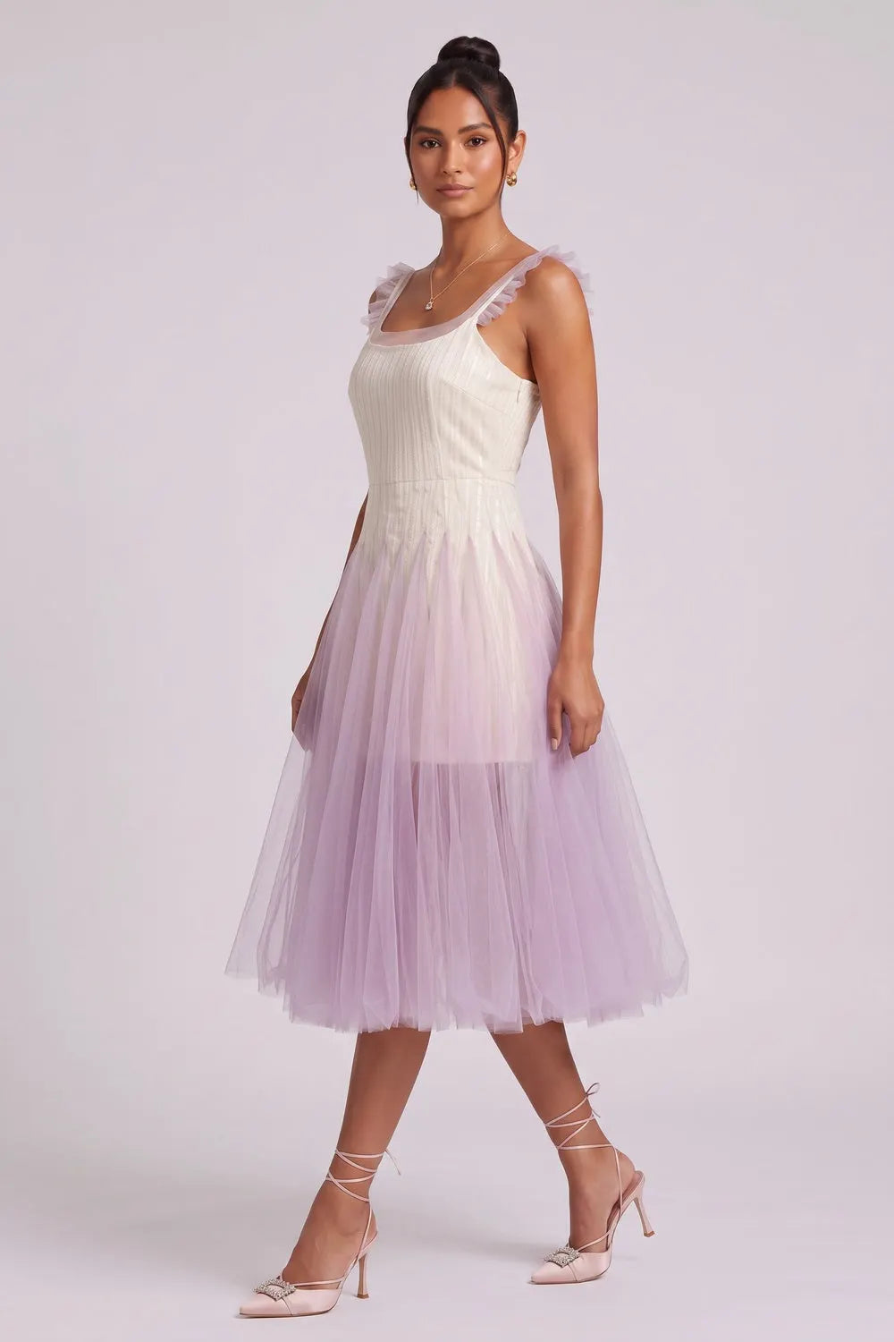 Gradient Tulle Midi Dress with Ruffle Straps Flowering Girl