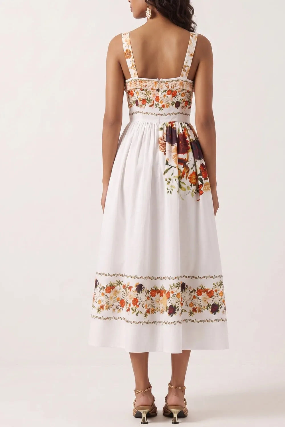 Wide Strap Floral Print Midi Dress Flowering Girl