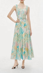 Macklyn Printed Midi Dress With Belt Flowering Girl