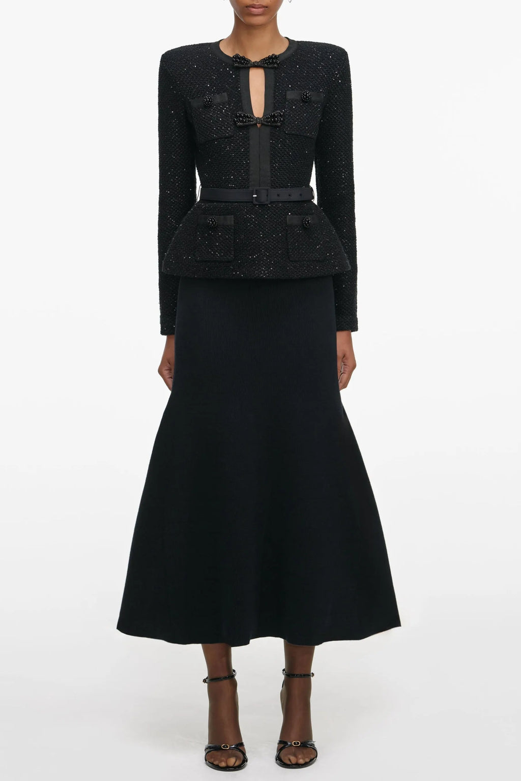 Molly Black Sequin Knit Tailored Midi Dress Flowering Girl