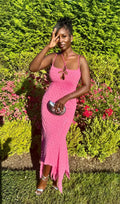 Bakwina Pink Pearl Sequin Lace Up Maxi Dress Flowering Girl