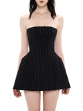 Marchesa Black Strapless Stripe Mini Dress Flowering Girl