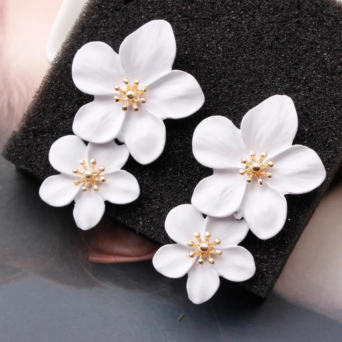 Double Flower Earrings Flowering Girl