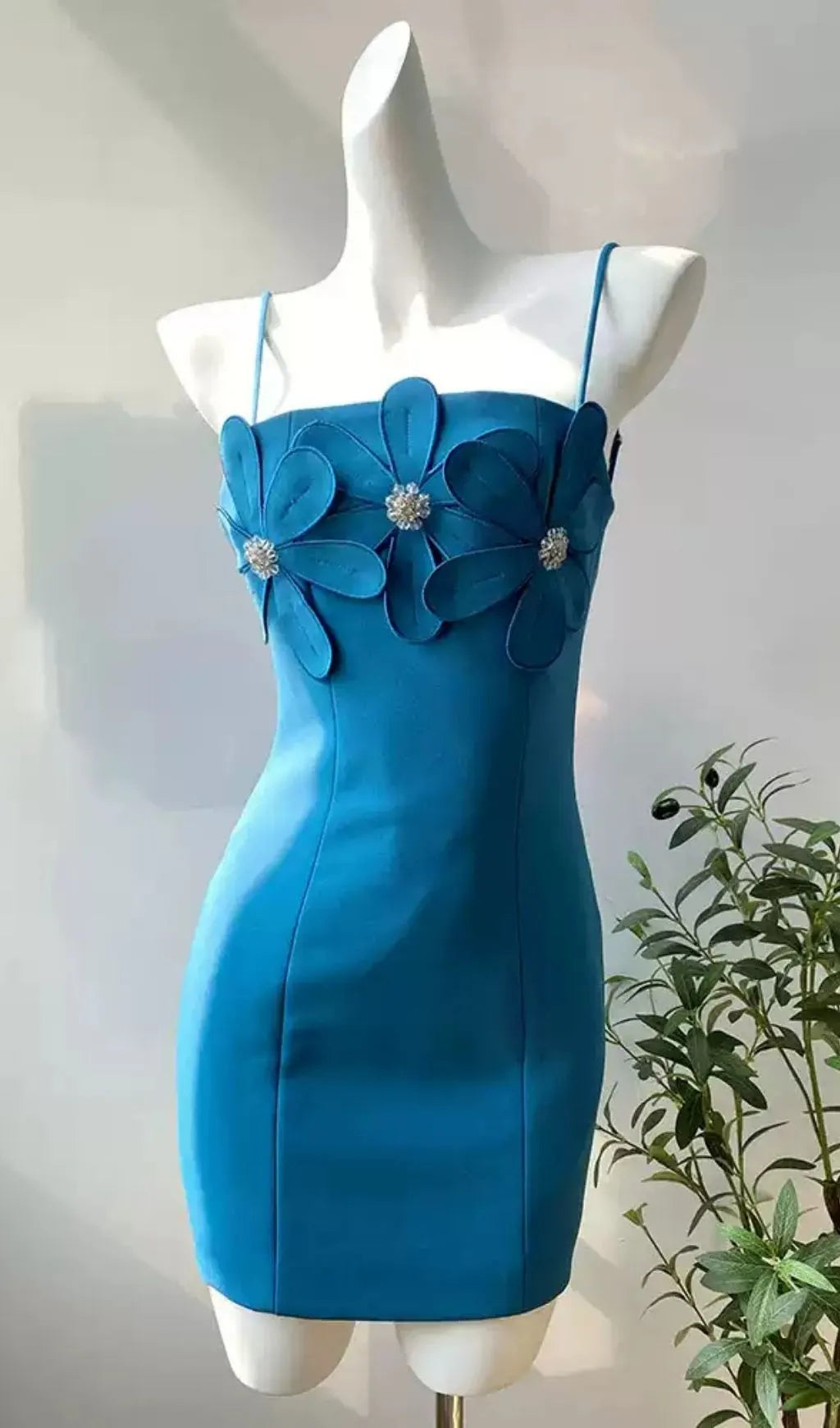 Ligia Blue Strappy Flower Mini Dress Flowering Girl