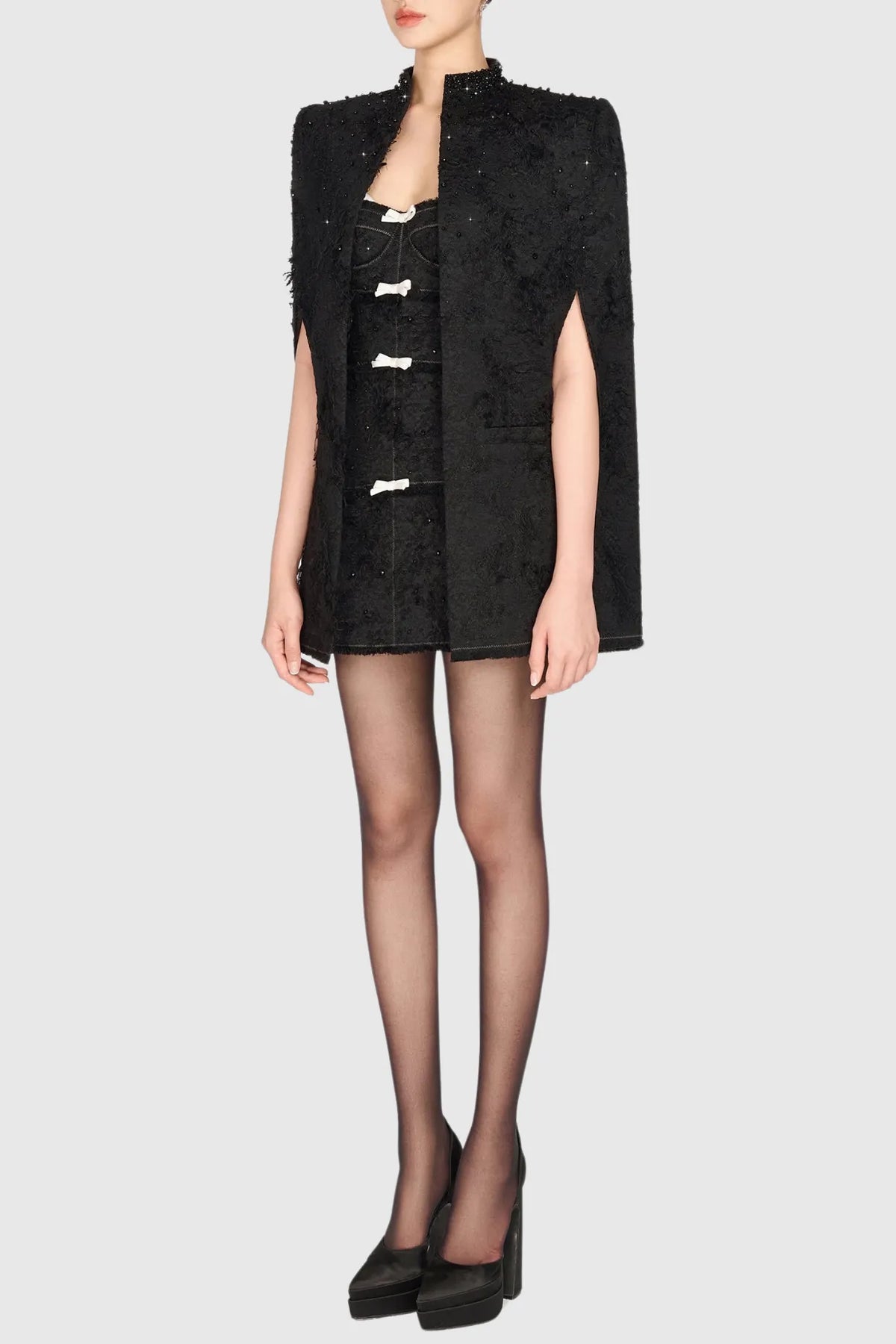 Santos Jacquard Beaded Cape - Black Flowering Girl