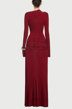 Lysander Asymmetrical Drape Cutout Maxi Dress - Red Flowering Girl
