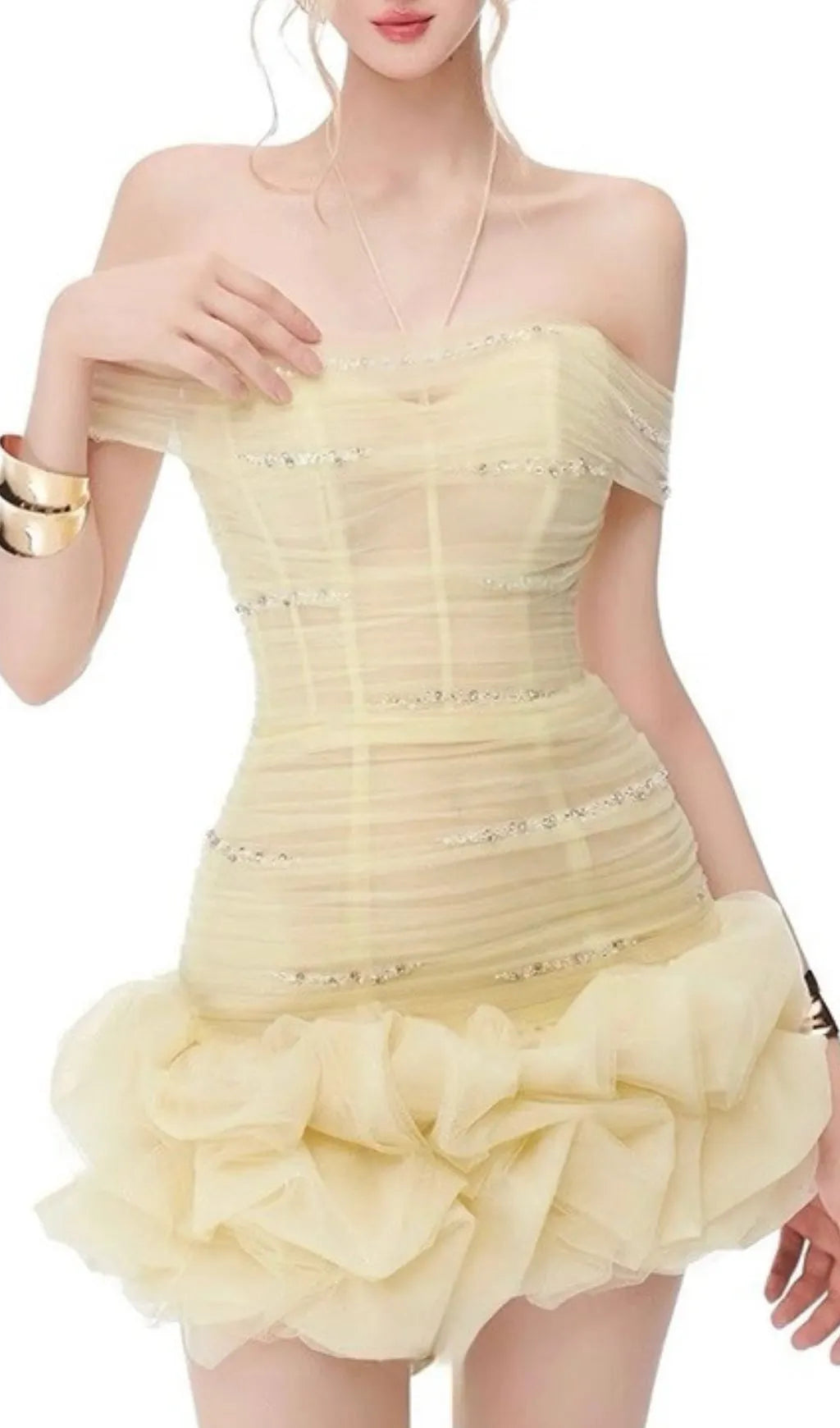Hania Yellow Mesh Corset Mini Dress Flowering Girl