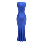 Sleeveless Deep V Neck Shirred Front Fishtail Gown Flowering Girl