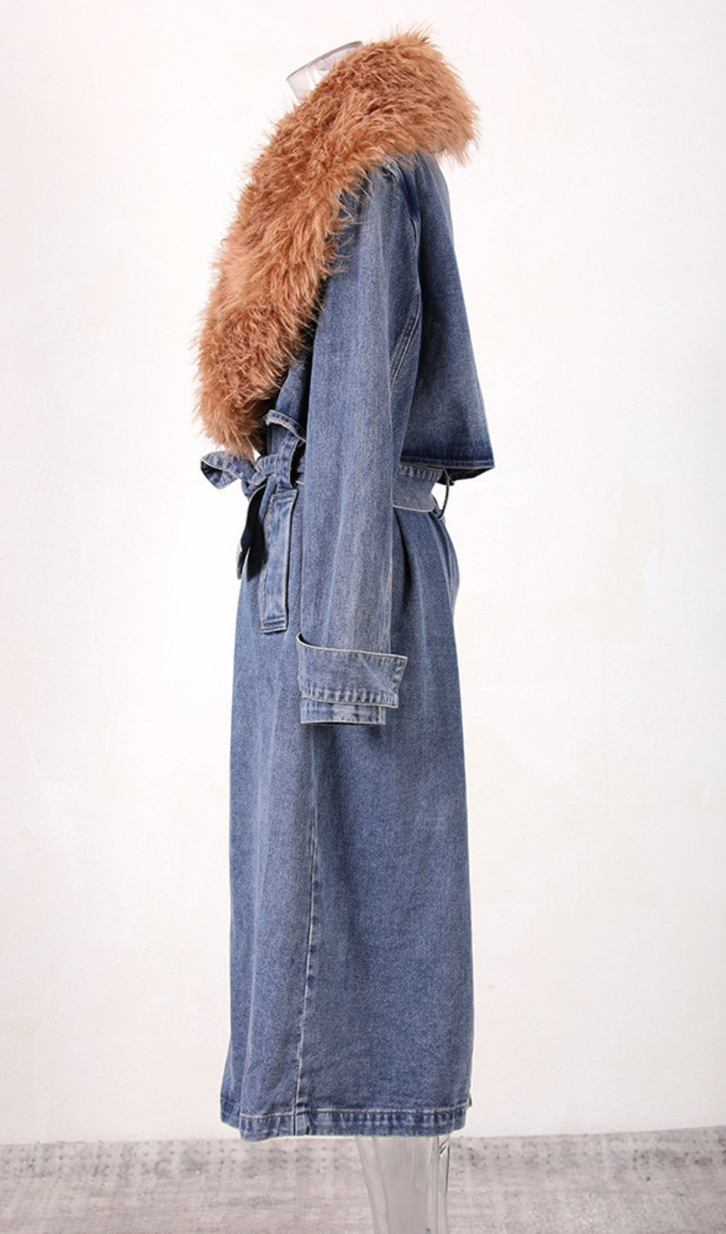 Adel Faux Fur Collar Denim Coat Flowering Girl