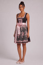 Black Matte Woven Polyester-Cotton Blend Fit-And-Flare Dirndl Dress Flowering Girl
