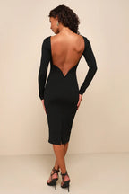 Va Va Voom Black Backless Midi Dress Flowering Girl