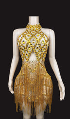 Elmarie Gold Backless Fringe Sequin Mini Dress Flowering Girl