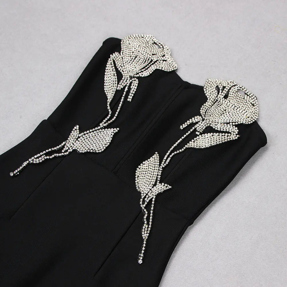 Crystal Flower Maxi Dress In Black Flowering Girl