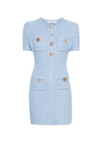 Modesty Beaded Button Knit Mini Dress In Blue Flowering Girl