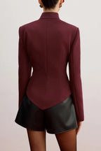 Stand Collar Cutout Blazer Flowering Girl