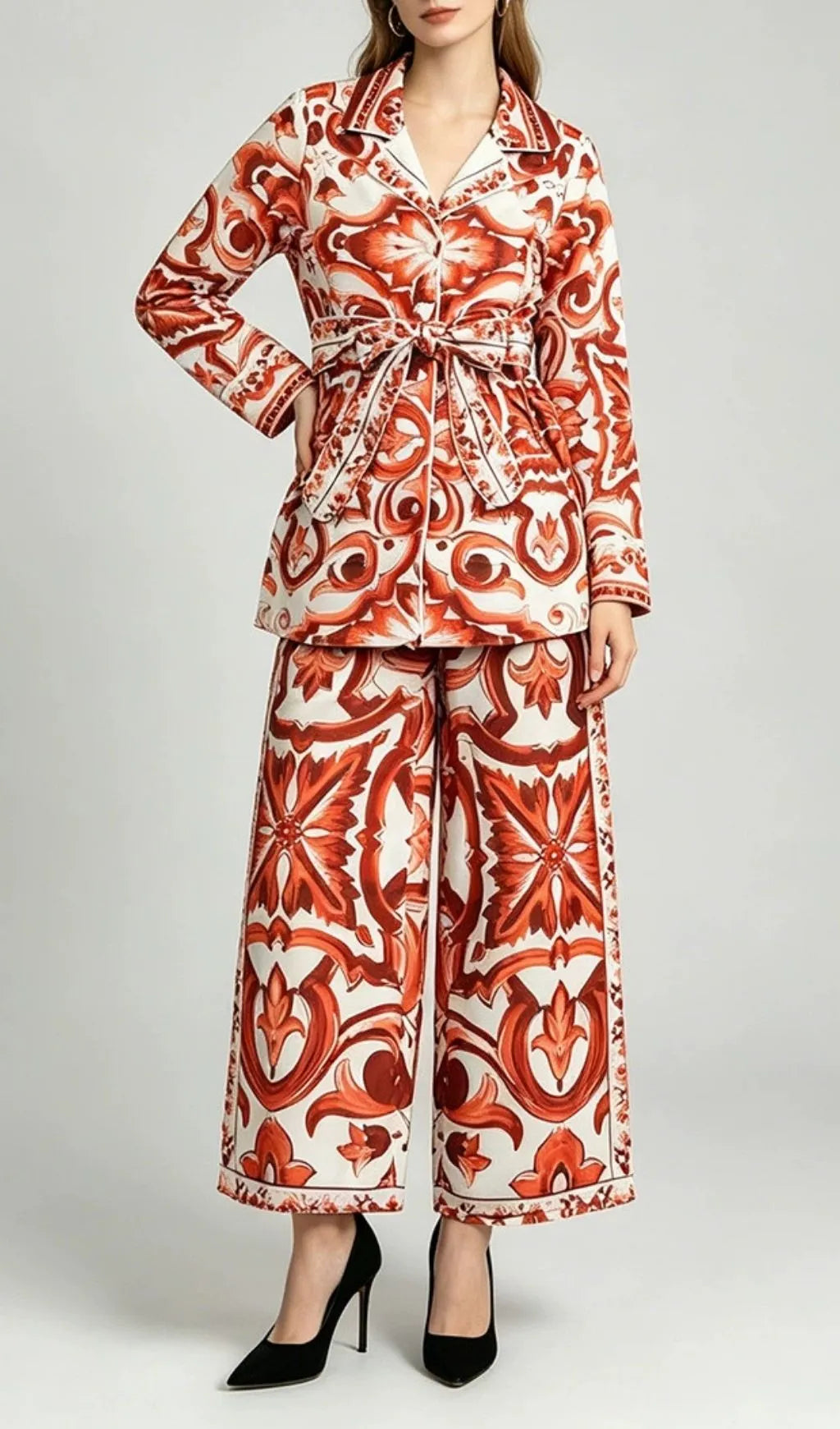 Madrona Printed Long Sleeve Two-Piece Set Flowering Girl