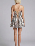 Fawzia Strapless Leaf Sequin Mini Dress Flowering Girl