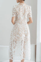 Leona Cropped Peak Lapel Lace Top Skirt Set In White Flowering Girl