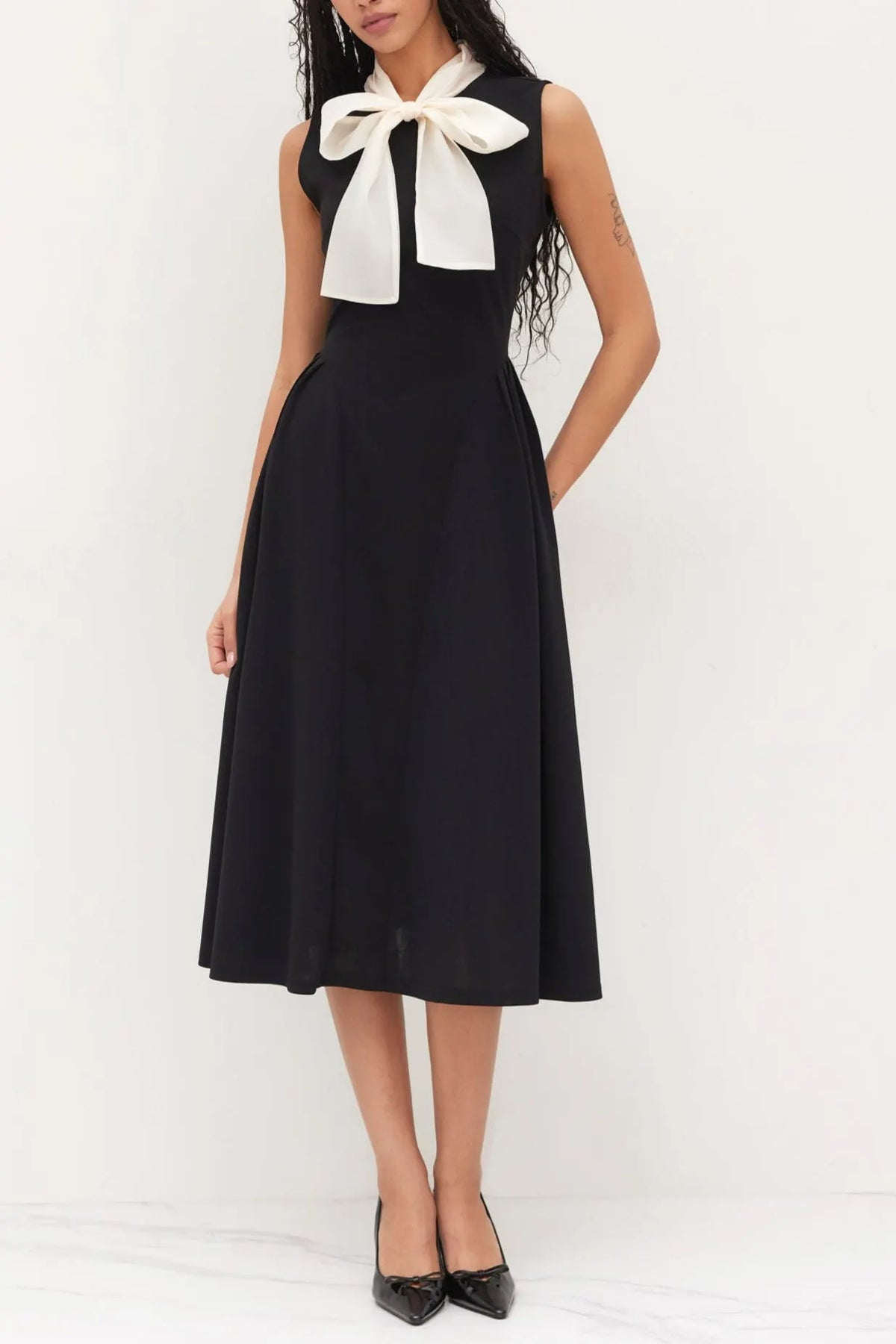 Two Tone Bow Tie Ruffle Midi Dress Flowering Girl