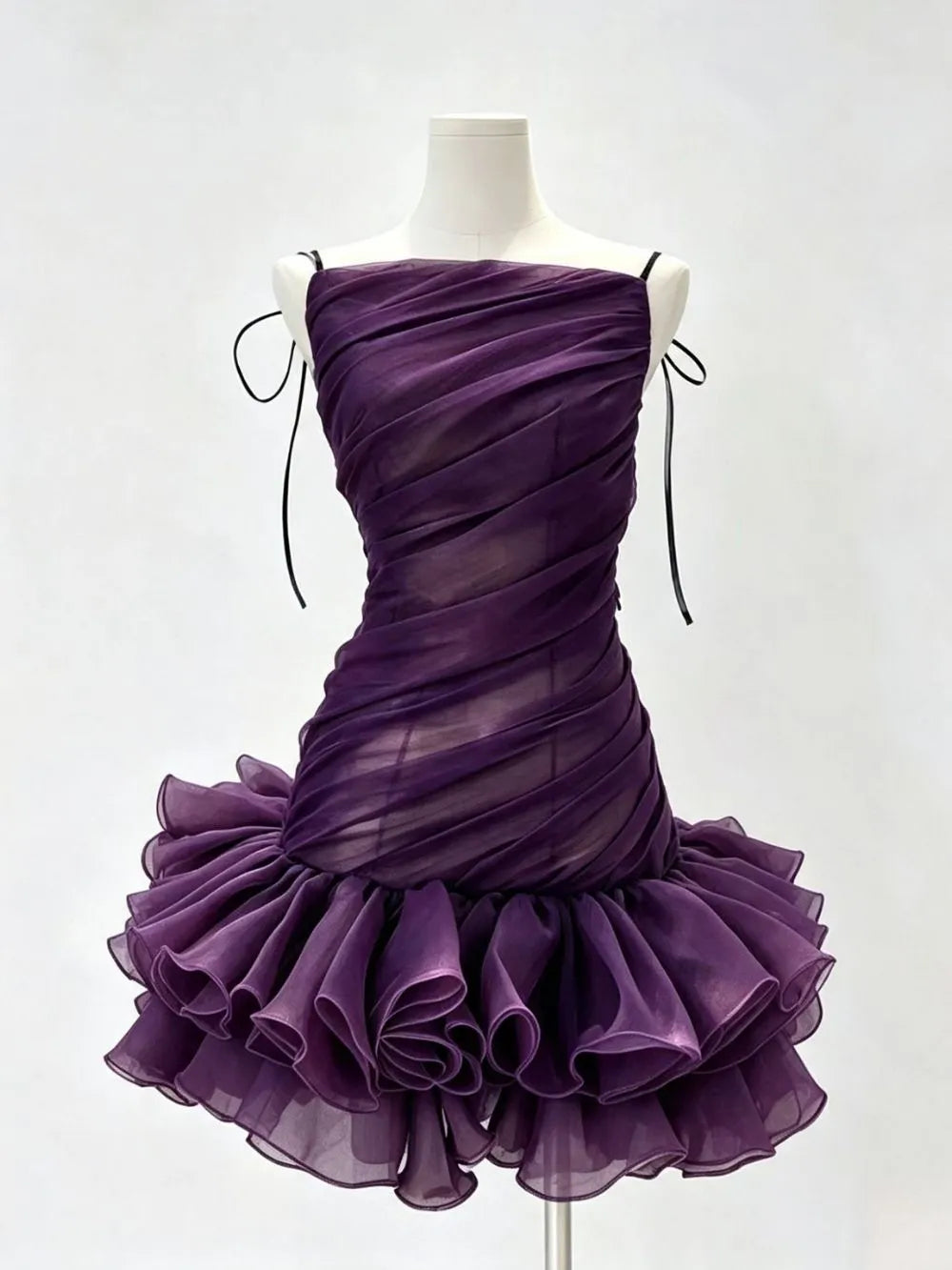 Mariposa Purple Spaghetti Ruched Mini Dress Flowering Girl