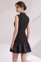 Black Matte Suiting Crepe Tailored Bodice with Flared Ruffled Hem Blazer Dress Flowering Girl