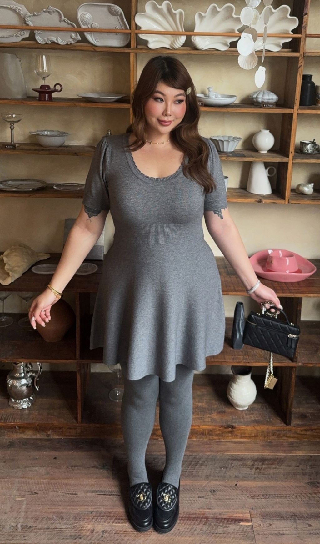 Lael Grey Knit Plus Size Mini Dress Flowering Girl