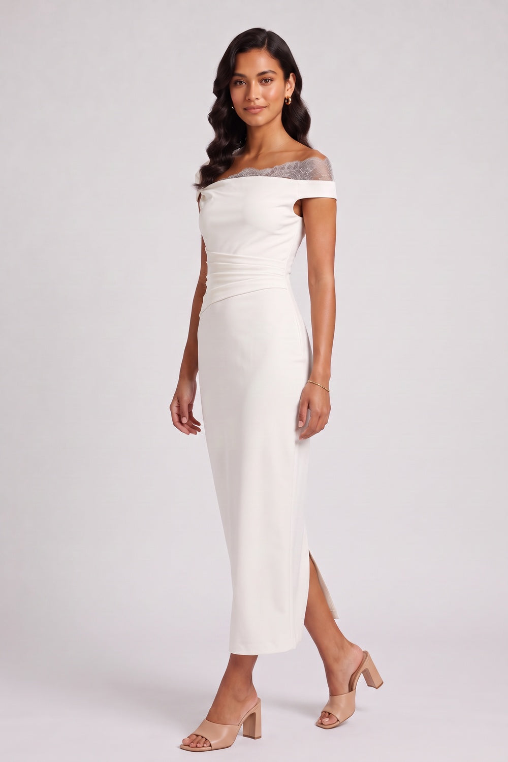 Off-White Crepe Sheath Dress Flowering Girl