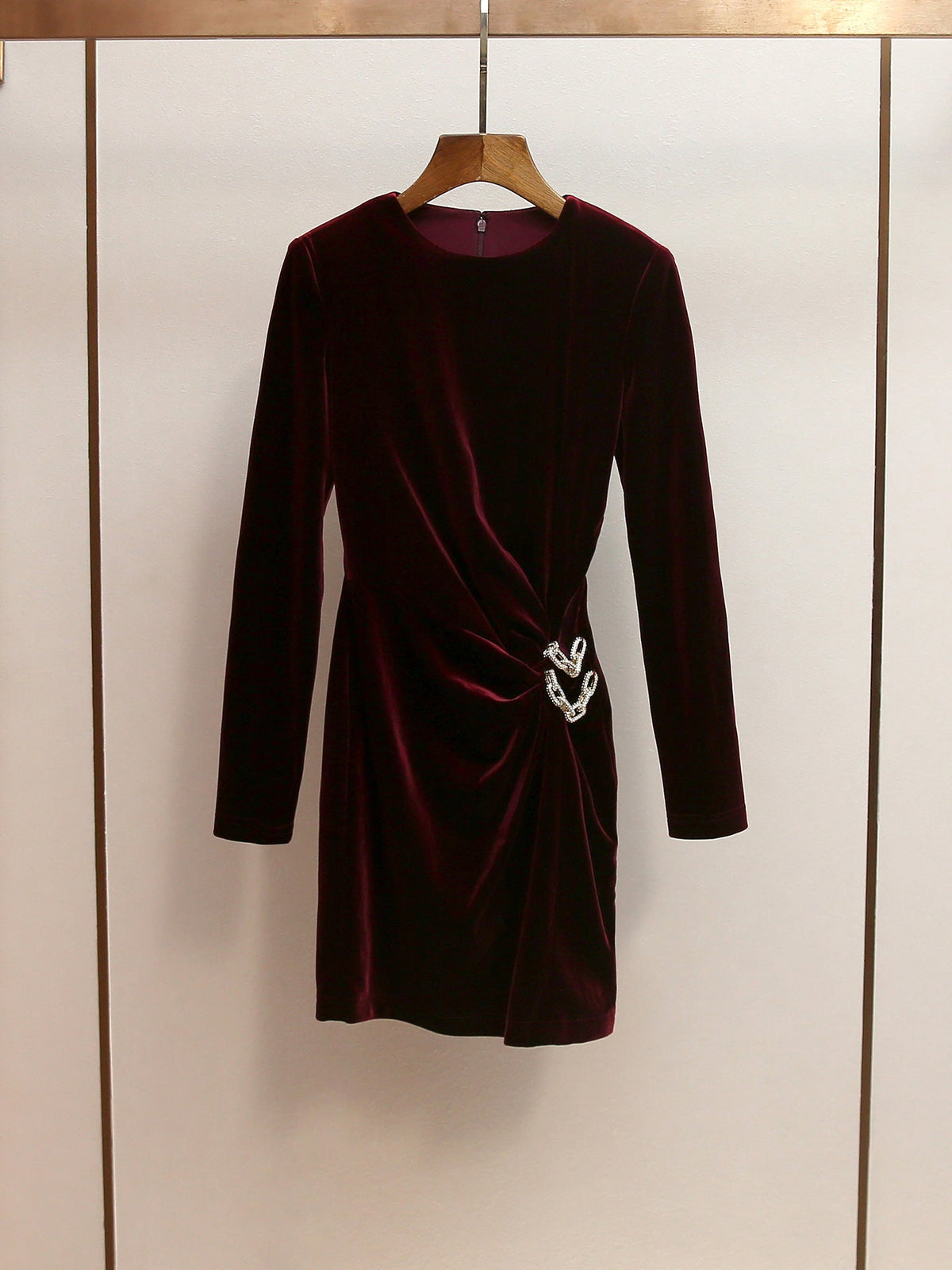 Yvette Burgundy Velvet Embellished Mini Dress Flowering Girl