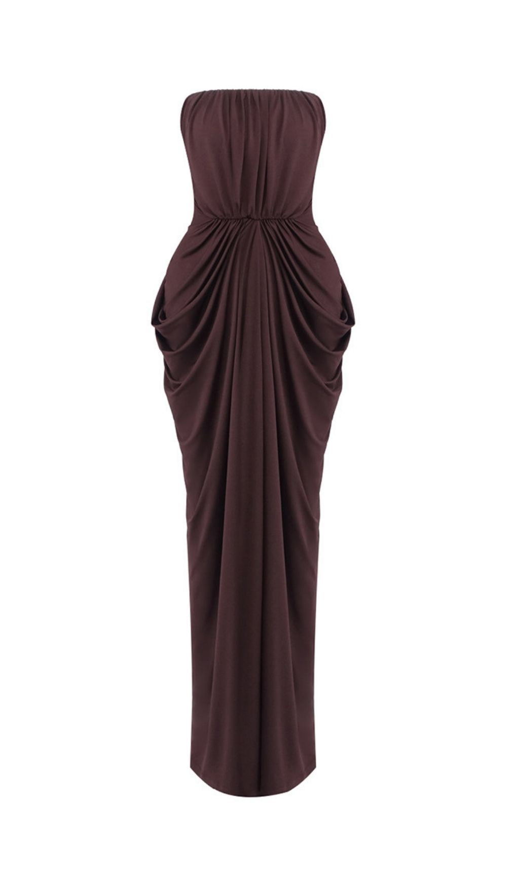 Katrice Coffee Strapless Ruched Maxi Dress Flowering Girl