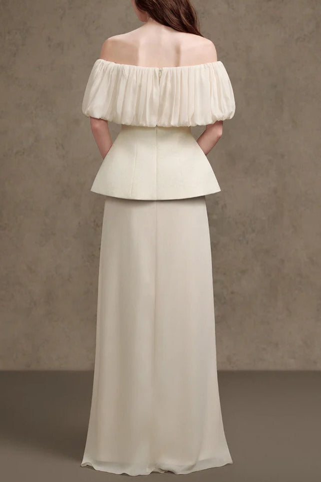 Karen Straight Plain Foam Silk Strapless Maxi Dress In White Flowering Girl