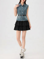 Marije Denim Vest & Skirt Set Flowering Girl