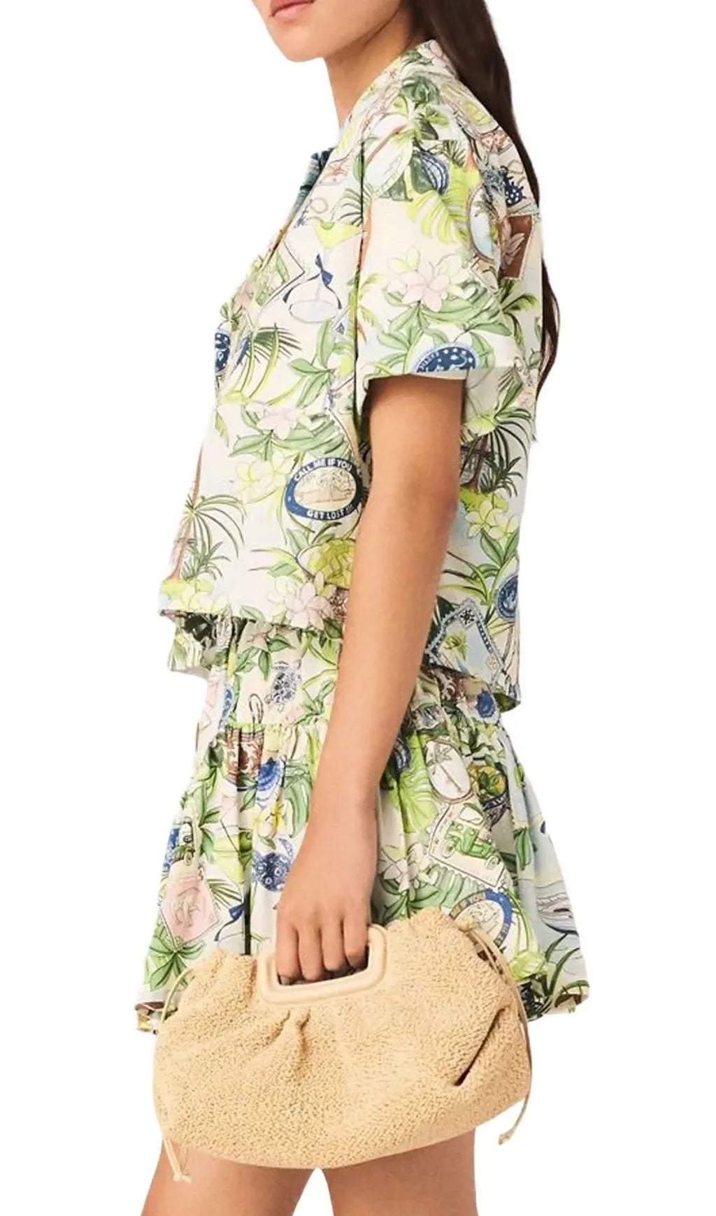 Patterned Cropped Shirt Flowering Girl