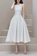Ava Rhinestone Sleeveless Full Skirt Dress-White Flowering Girl