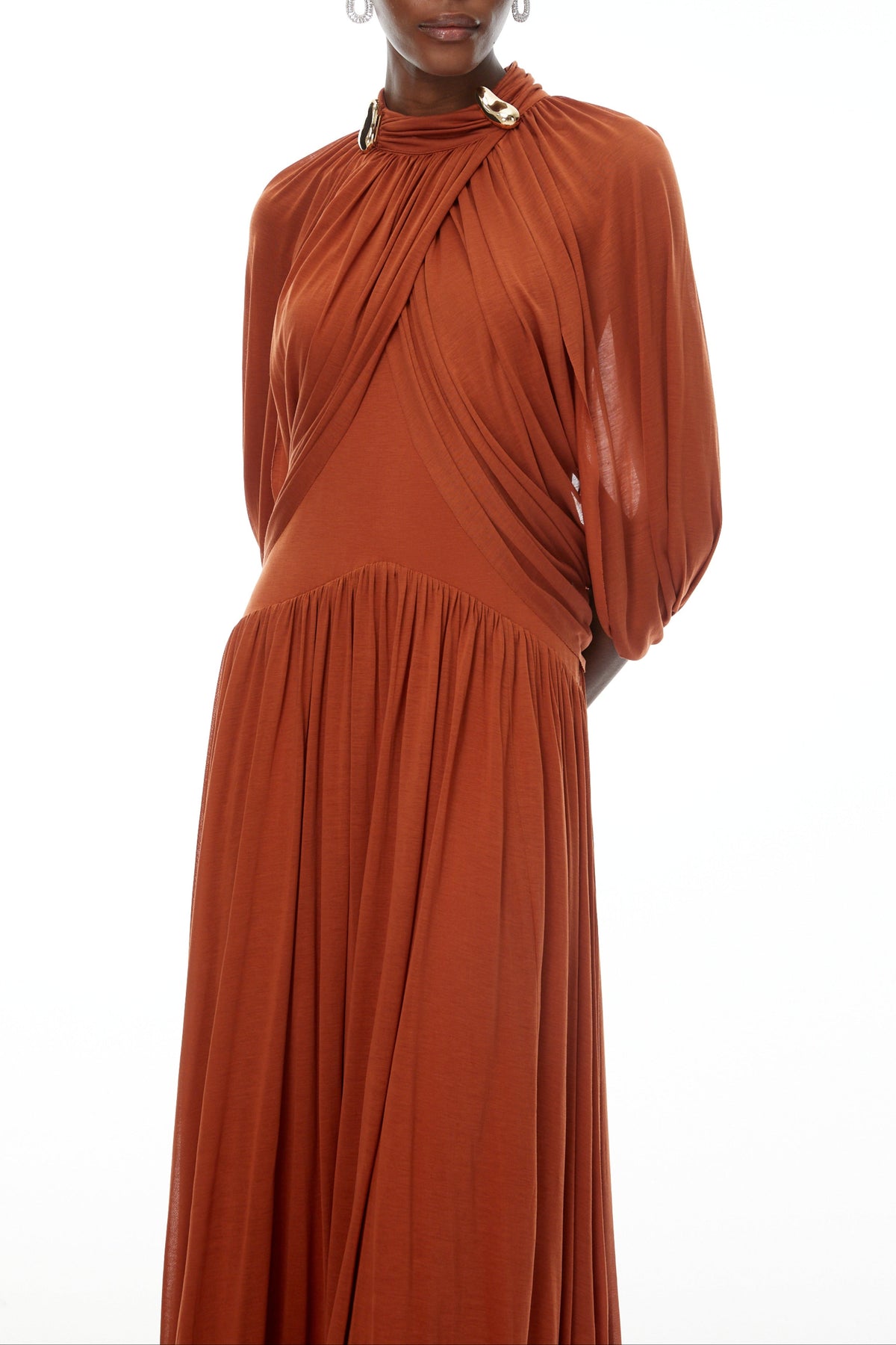 Leona Brown Draped Cape Sleeve Knit Maxi Dress Flowering Girl