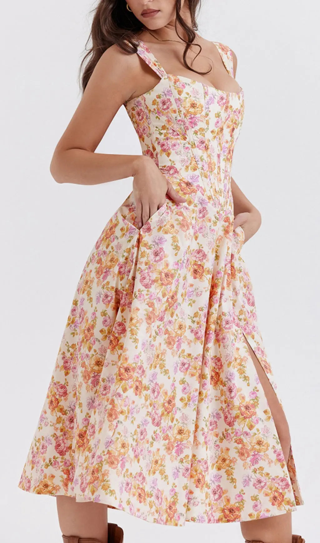 Ivory Floral Midi Sundress Flowering Girl