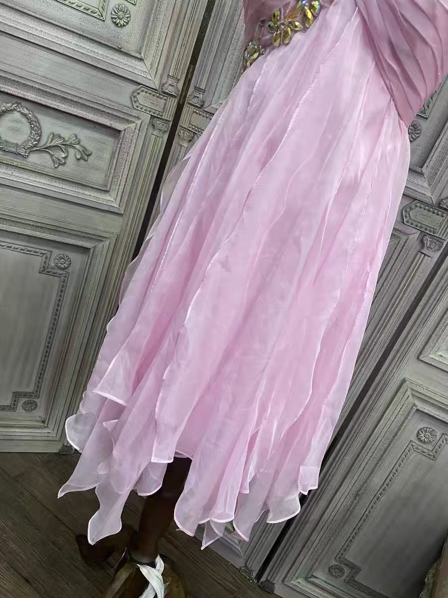 One-Shoulder Crystal Chiffon Party Dress Flowering Girl