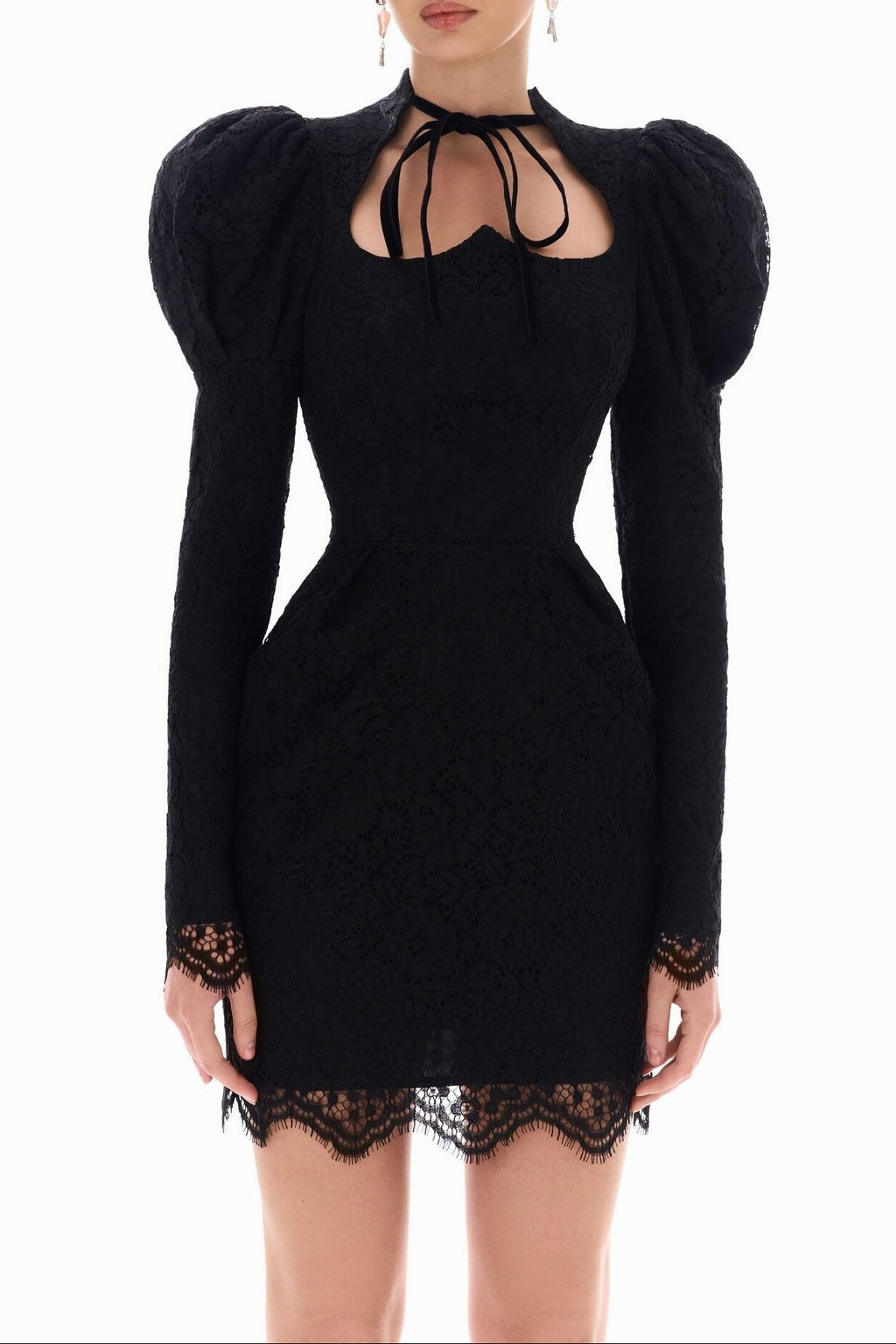 Lace Puff-Sleeve Mini Dress Flowering Girl