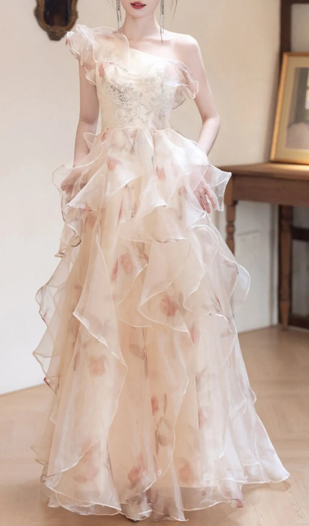 Keelty One-Shoulder Ruffle Maxi Dress Flowering Girl