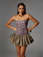 Spaghetti Leopard Mini Dress In Brown Flowering Girl