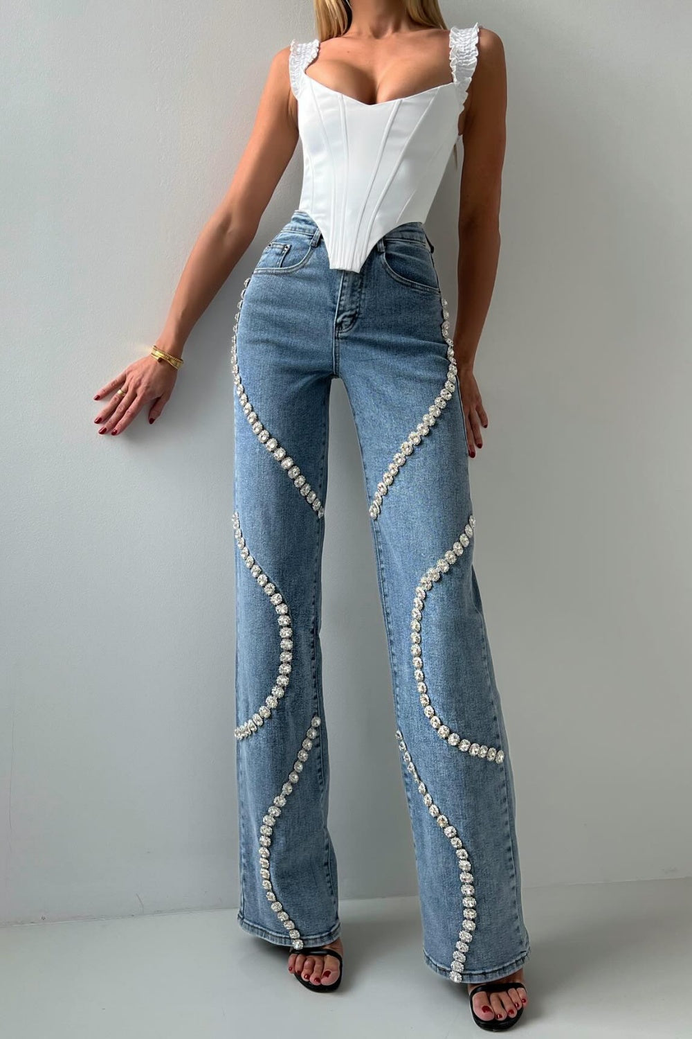 Rabia Rhinestone Jeans in blue Flowering Girl