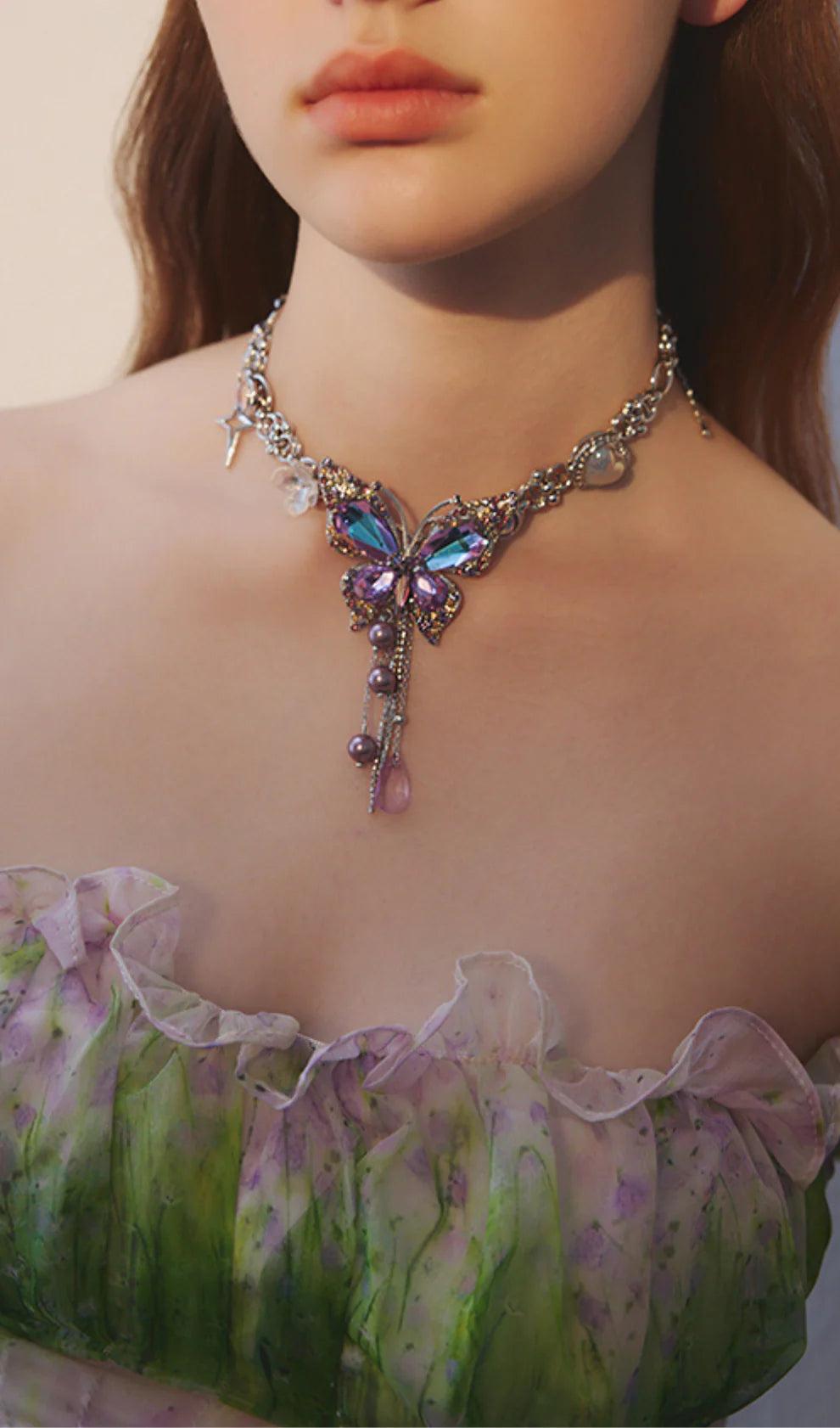 Teardrop Tassel Butterfly Necklace Flowering Girl
