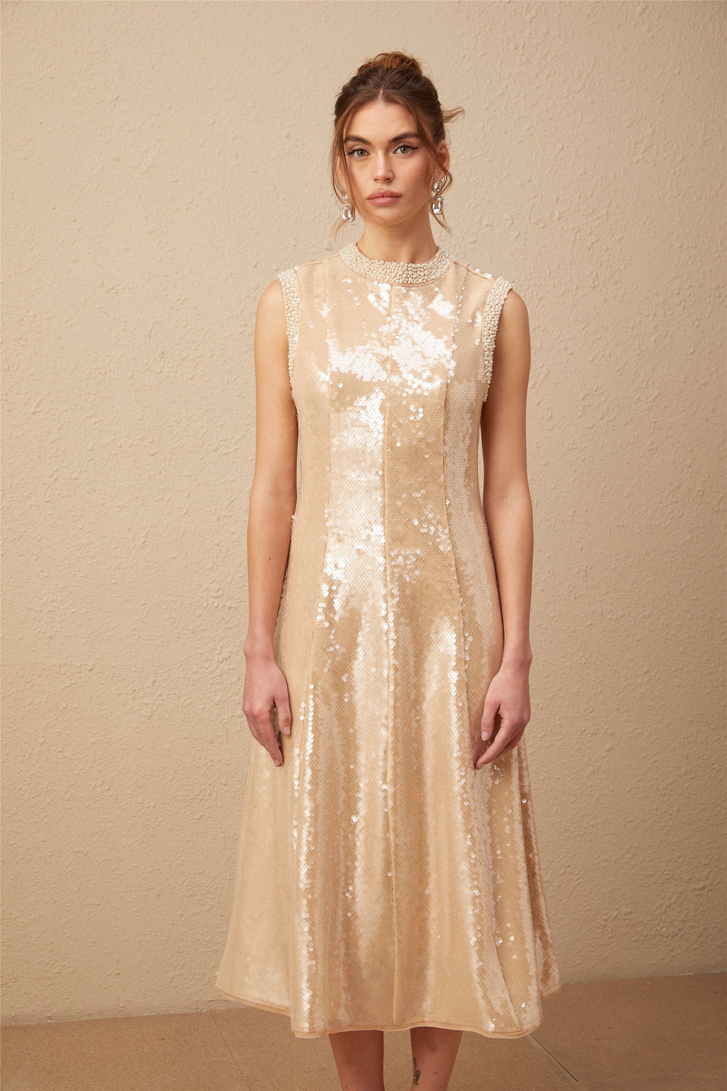 Ornella Faux-Pearl Sequined Midi Dress Flowering Girl